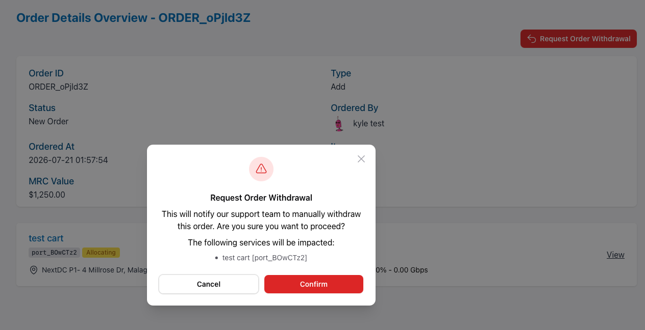 Request Order Withdrawal